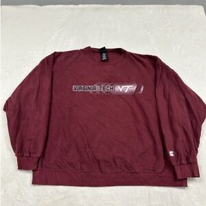 Starter Sweatshirt Mens 2XL Maroon Virginia Tech Hokies Crewneck VT Logo